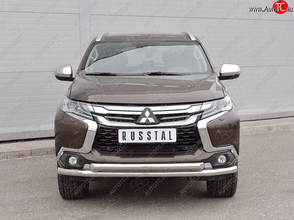 18 449 р. Защита переднего бампера (2 трубыØ63 мм, нержавейка) SLITKOFF Mitsubishi Pajero Sport QE дорестайлинг (2015-2021)  с доставкой в г. Пермь