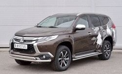 14 949 р. Защита переднего бампера (2 трубыØ63 и 75х42 мм, нержавейка) Russtal Mitsubishi Pajero Sport QE дорестайлинг (2015-2021)  с доставкой в г. Пермь. Увеличить фотографию 2