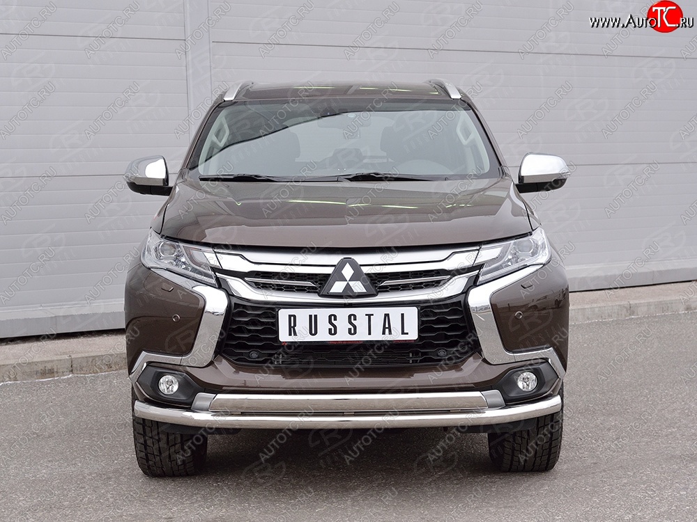 14 949 р. Защита переднего бампера (2 трубыØ63 и 75х42 мм, нержавейка) Russtal Mitsubishi Pajero Sport QE дорестайлинг (2015-2021)  с доставкой в г. Пермь