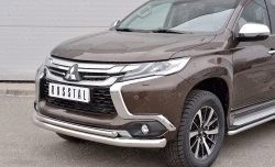 19 849 р. Защита переднего бампера (2 трубыØ76 и 42 мм, нержавейка) SLITKOFF Mitsubishi Pajero Sport QE дорестайлинг (2015-2021)  с доставкой в г. Пермь. Увеличить фотографию 3