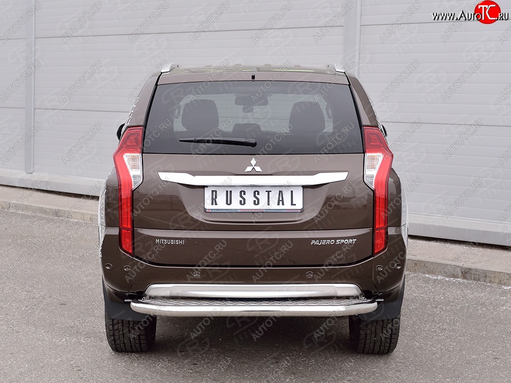 22 849 р. Защита заднего бампера (Ø63 мм, нержавейка) SLITKOFF Mitsubishi Pajero Sport QE дорестайлинг (2015-2021) (лист - алюминий, профиль - нержавейка)  с доставкой в г. Пермь
