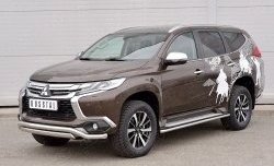 15 999 р. Защита переднего бампера (2 трубы Ø63 и 75х42 мм, нержавейка) Russtal Mitsubishi Pajero Sport QE дорестайлинг (2015-2021)  с доставкой в г. Пермь. Увеличить фотографию 2