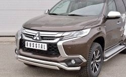 15 999 р. Защита переднего бампера (2 трубы Ø63 и 75х42 мм, нержавейка) Russtal Mitsubishi Pajero Sport QE дорестайлинг (2015-2021)  с доставкой в г. Пермь. Увеличить фотографию 3