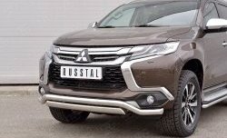 15 999 р. Защита переднего бампера (2 трубы Ø63 и 75х42 мм, нержавейка) Russtal Mitsubishi Pajero Sport QE дорестайлинг (2015-2021)  с доставкой в г. Пермь. Увеличить фотографию 4