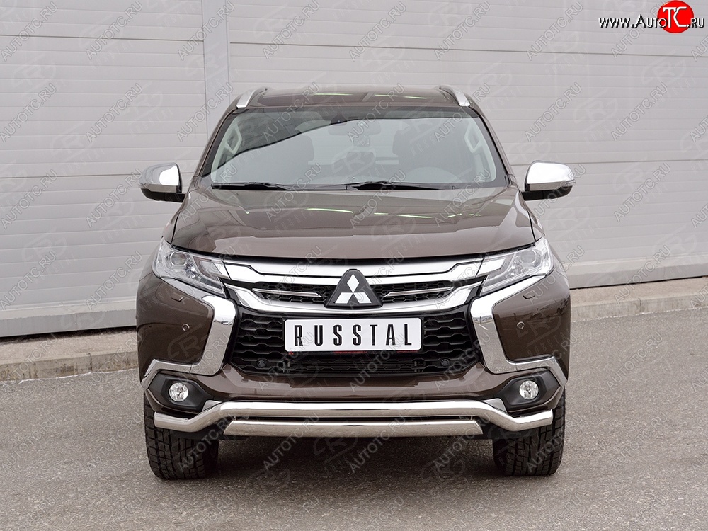 15 999 р. Защита переднего бампера (2 трубы Ø63 и 75х42 мм, нержавейка) Russtal Mitsubishi Pajero Sport QE дорестайлинг (2015-2021)  с доставкой в г. Пермь