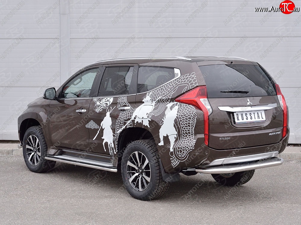 24 999 р. Защита заднего бампера (Ø63 мм, нержавейка) SLITKOFF  Mitsubishi Pajero Sport  QE (2015-2021) дорестайлинг (лист - нержавейка, профиль - нержавейка)  с доставкой в г. Пермь