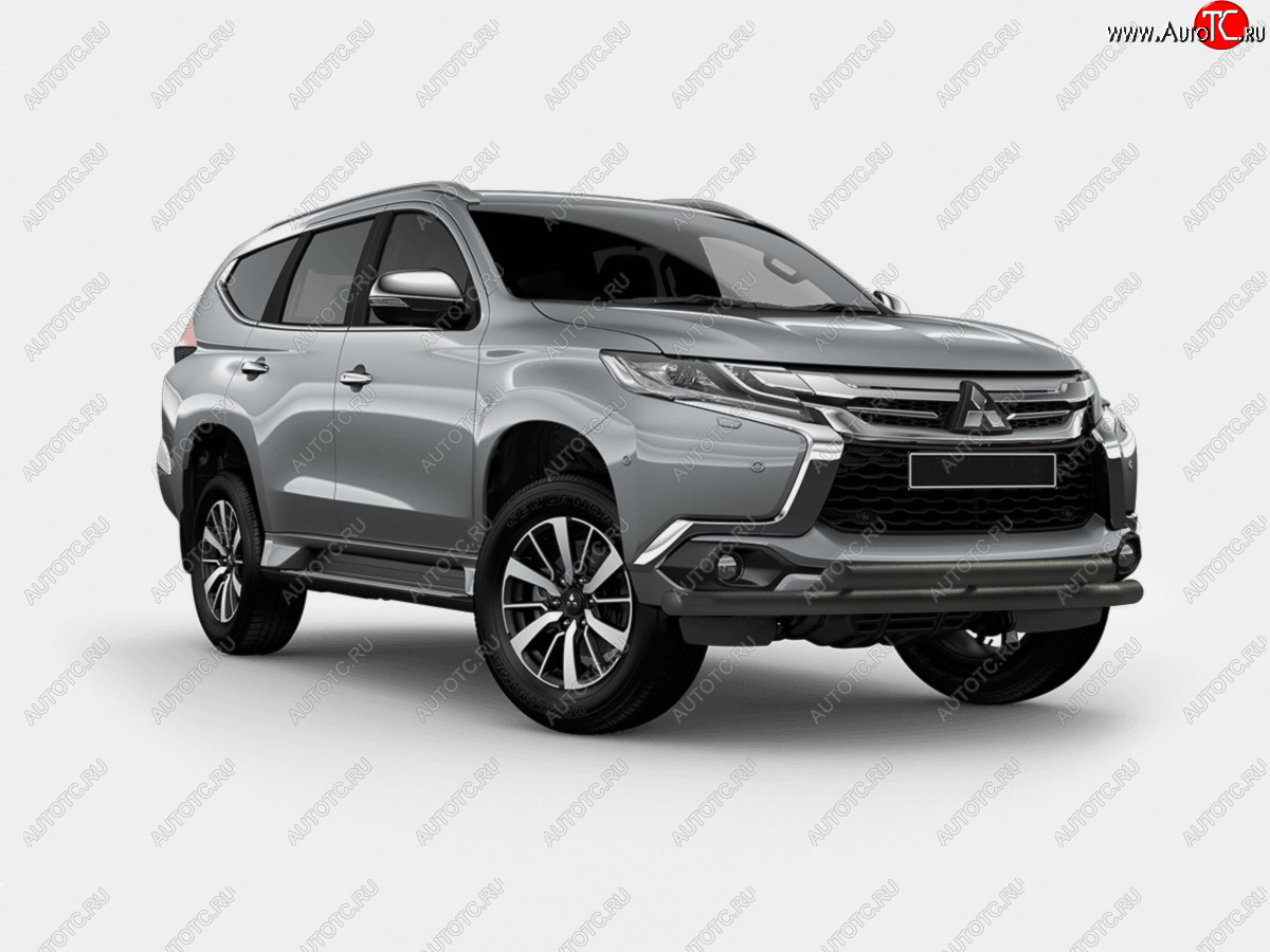 12 949 р. Защита переднего бампера (2 трубы Ø63 мм) SLITKOFF  Mitsubishi Pajero Sport  QE (2015-2021) дорестайлинг (нержавейка с полимерным покрытием, черный)  с доставкой в г. Пермь
