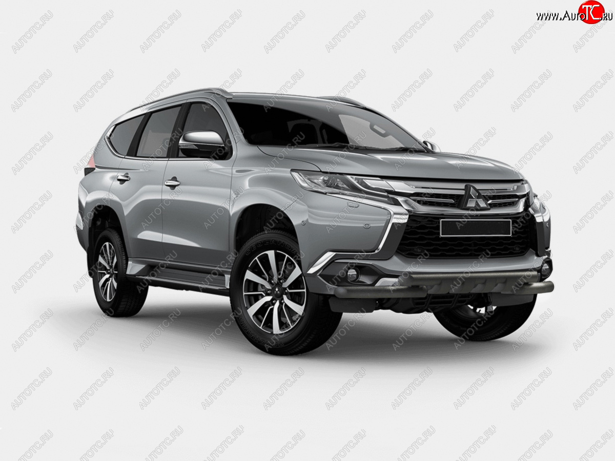 16 499 р. Защита переднего бампера (Ø63 мм с клыками) SLITKOFF Mitsubishi Pajero Sport QE дорестайлинг (2015-2021) (нержавейка с полимерным покрытием, черный)  с доставкой в г. Пермь
