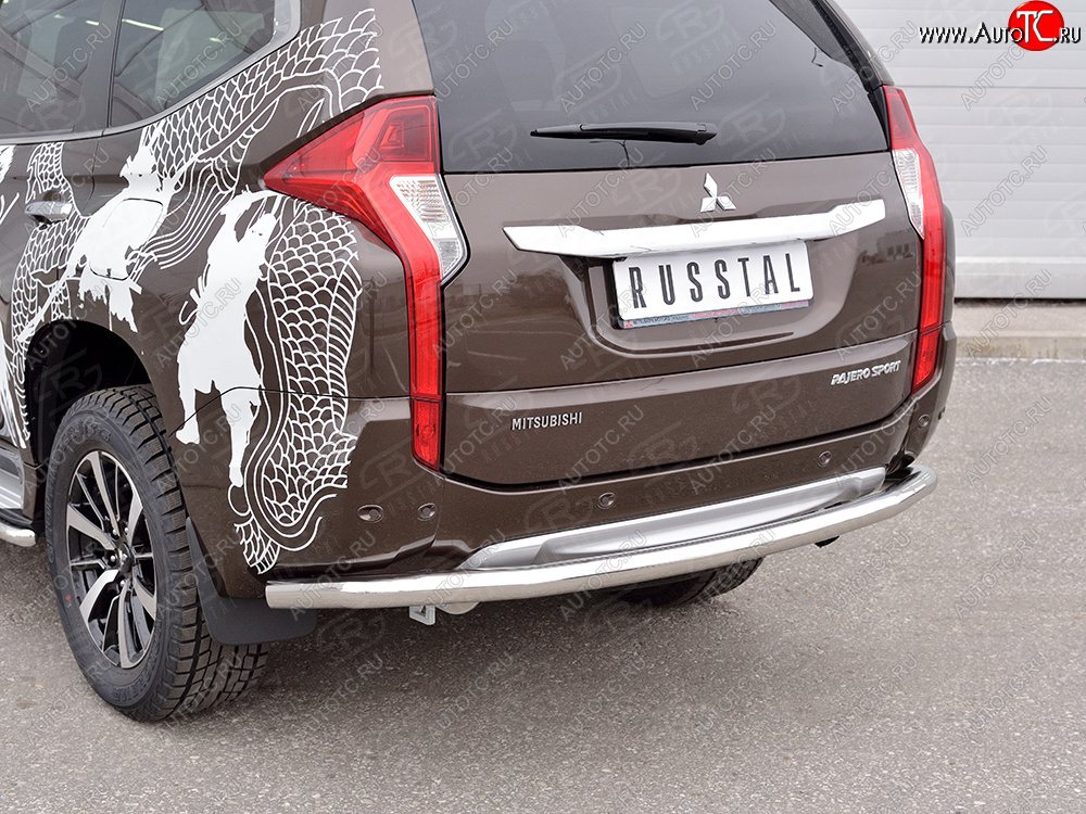 9 999 р. Защита заднего бампера (Ø63 мм, нержавейка) SLITKOFF Mitsubishi Pajero Sport QE дорестайлинг (2015-2021)  с доставкой в г. Пермь