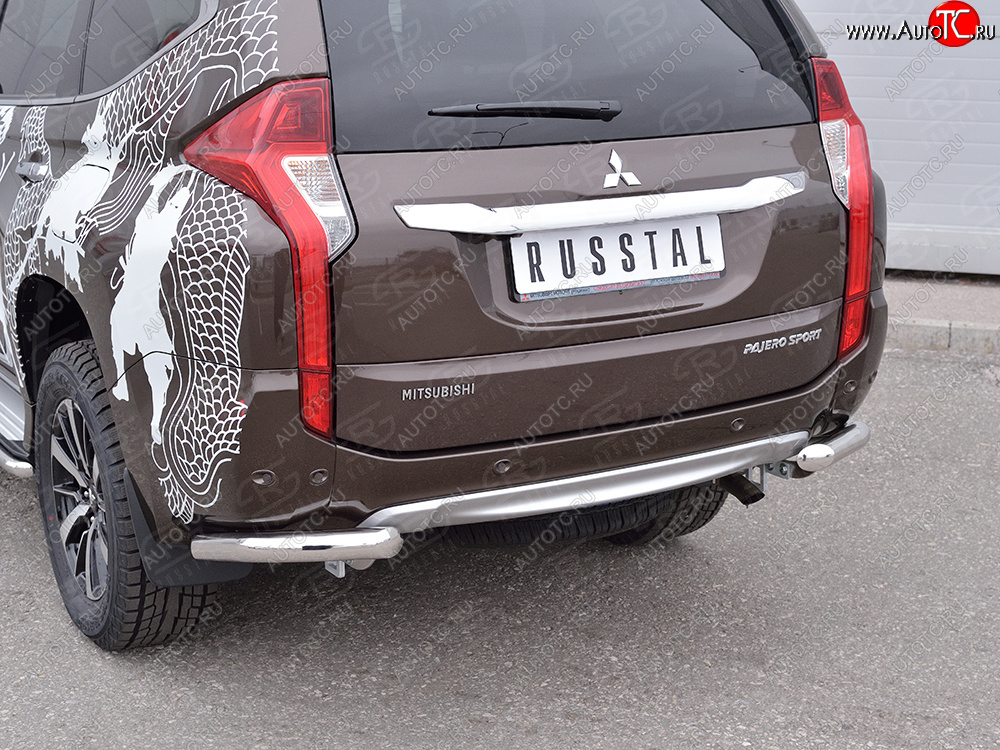16 949 р. Защита заднего бампера (Ø63 мм уголки под фаркоп, нержавейка) SLITKOFF Mitsubishi Pajero Sport QE дорестайлинг (2015-2021) (полированная нержавейка)  с доставкой в г. Пермь