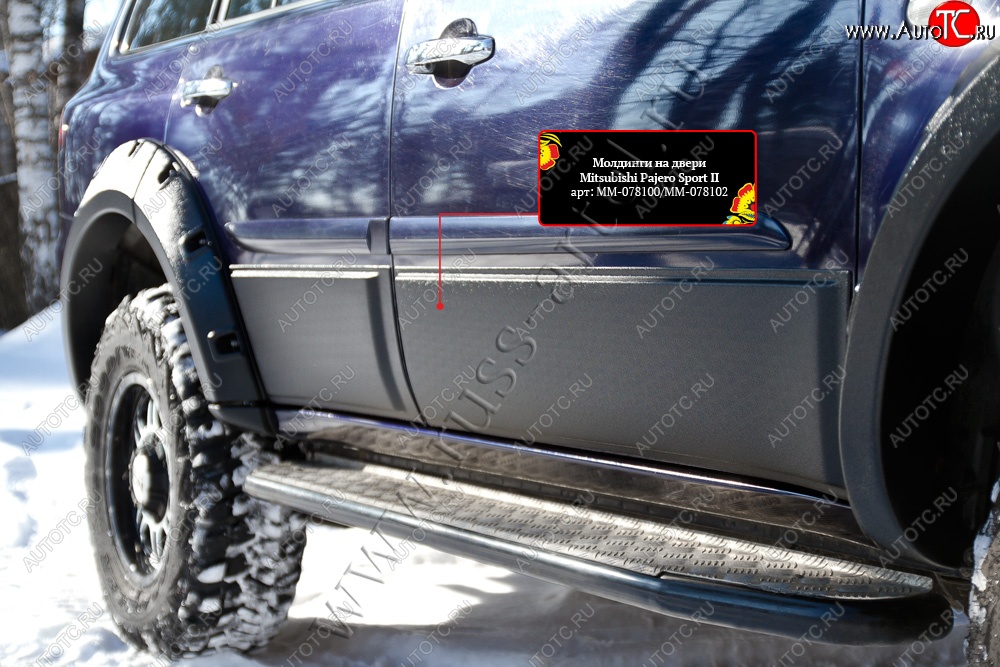 3 499 р. Молдинг двери RA (передний левый) Mitsubishi Pajero Sport PB дорестайлинг (2008-2013) (Поверхность глянец (под окраску), Неокрашенные)  с доставкой в г. Пермь