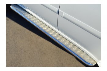 Пороги труба d42 с листом (Лист нерж,проф.нерж)(Вариант2) SLITKOFF Mitsubishi Pajero Sport  PB (2008-2013) дорестайлинг
