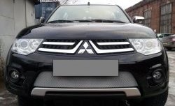 1 949 р. Сетка на бампер (рестайлинг) Russtal (хром) Mitsubishi Pajero Sport PB рестайлинг (2013-2017)  с доставкой в г. Пермь. Увеличить фотографию 3