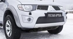 1 199 р. Зимняя заглушка решетки переднего бампера РА  Mitsubishi Pajero Sport  PB (2008-2013) дорестайлинг  с доставкой в г. Пермь. Увеличить фотографию 3