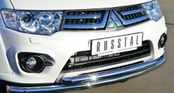 21 999 р. Защита переднего бампера (2 трубыØ63 мм, нержавейка) SLITKOFF Mitsubishi Pajero Sport PB рестайлинг (2013-2017)  с доставкой в г. Пермь. Увеличить фотографию 2