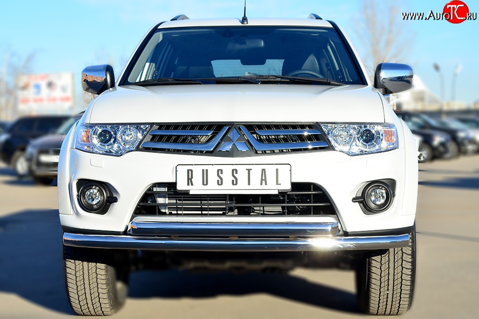 21 999 р. Защита переднего бампера (2 трубыØ63 мм, нержавейка) SLITKOFF Mitsubishi Pajero Sport PB рестайлинг (2013-2017)  с доставкой в г. Пермь