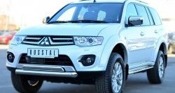 15 849 р. Защита переднего бампера (2 трубыØ76 и 75х42 мм, нержавейка) Russtal Mitsubishi Pajero Sport PB рестайлинг (2013-2017)  с доставкой в г. Пермь. Увеличить фотографию 3