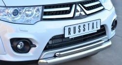 20 849 р. Защита переднего бампера (2 трубыØ76 и 42 мм, нержавейка) SLITKOFF Mitsubishi Pajero Sport PB рестайлинг (2013-2017)  с доставкой в г. Пермь. Увеличить фотографию 2