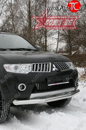 11 564 р. Защита переднего бампера одинарная Souz-96 (d76)  Mitsubishi Pajero Sport  PB (2008-2013) дорестайлинг  с доставкой в г. Пермь