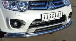 21 399 р. Защита переднего бампера (2 трубыØ63 и 42 мм, нержавейка) SLITKOFF  Mitsubishi Pajero Sport  PB (2013-2017) рестайлинг  с доставкой в г. Пермь. Увеличить фотографию 2
