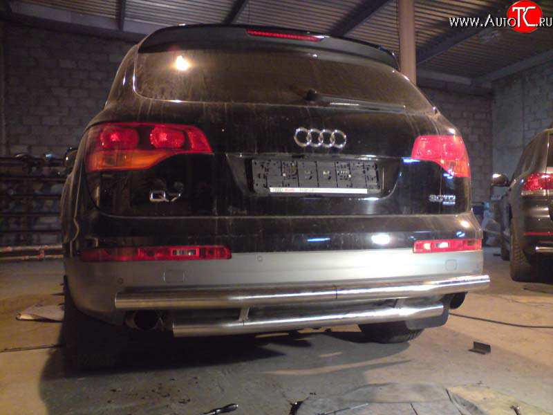 12 999 р. Двойная защита заднего бампера d63,5 мм Металл-Дизайн  Audi Q7  4L (2005-2009) дорестайлинг (полированная нержавейка)  с доставкой в г. Пермь