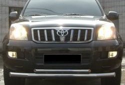 Защита переднего бампера (2 трубыØ76 и 42 мм, нержавейка) SLITKOFF Toyota Land Cruiser Prado J120 (2002-2009)