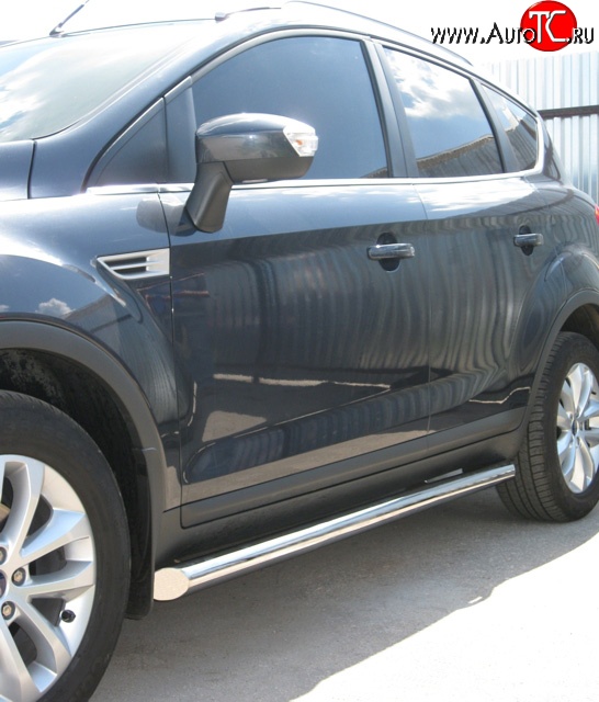 14 849 р. Защита порогов Russtal 76 мм Ford Kuga 1 (2008-2013) (Защита порогов с со скосами на торцах (вариант 1))  с доставкой в г. Пермь