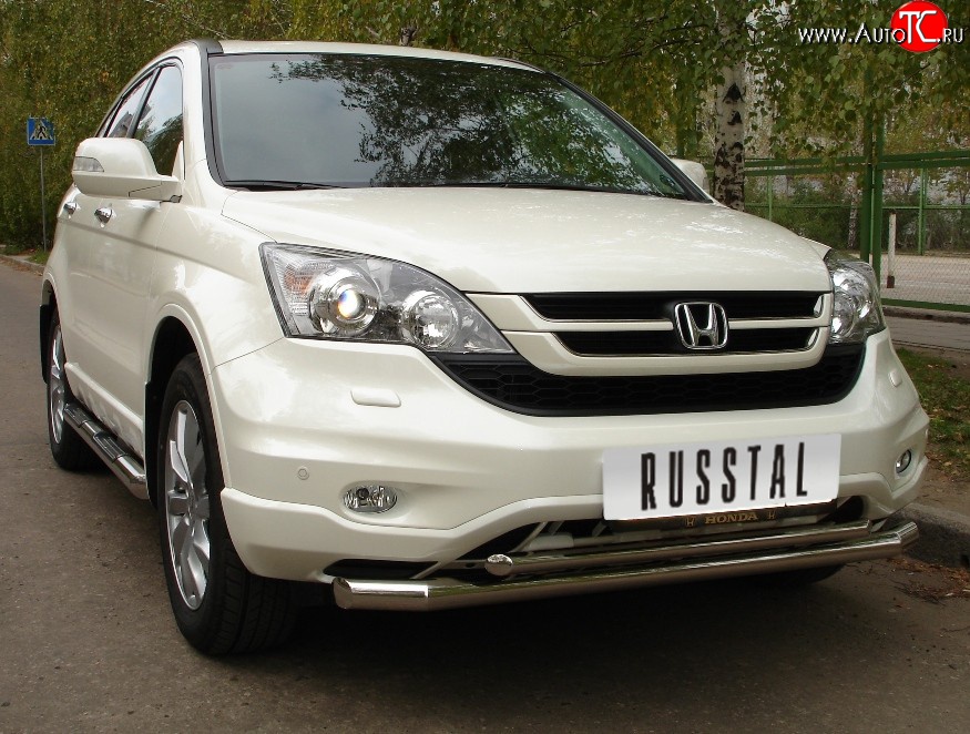18 949 р. Защита переднего бампера (2 трубыØ63 и 42 мм, нержавейка) SLITKOFF  Honda CR-V  RE1,RE2,RE3,RE4,RE5,RE7 (2009-2012) рестайлинг (Объём двигателя 2.0 л)  с доставкой в г. Пермь