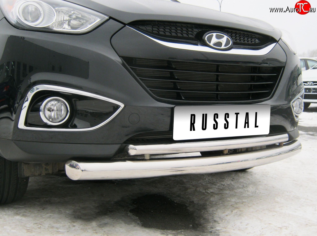 18 699 р. Защита переднего бампера (2 трубыØ63 и 42 мм, нержавейка) SLITKOFF  Hyundai IX35  LM (2009-2018) дорестайлинг, рестайлинг  с доставкой в г. Пермь