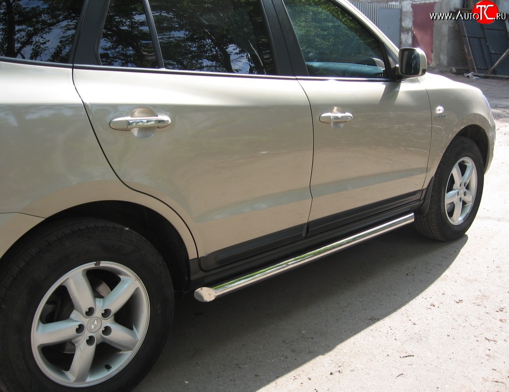 70 999 р. Защита порогов Russtal d63 Hyundai Santa Fe CM рестайлинг (2009-2012) (Защита порогов с со скосами на торцах (вариант 1))  с доставкой в г. Пермь