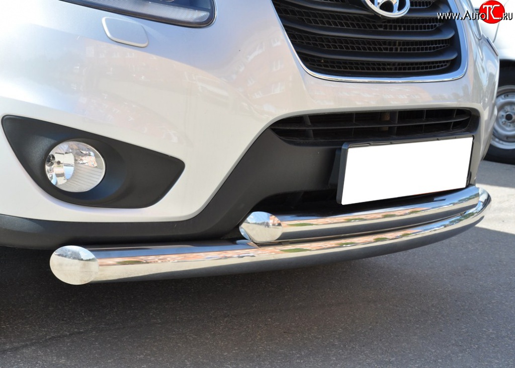22 999 р. Защита переднего бампера (2 трубыØ76 и 63 мм, нержавейка) SLITKOFF  Hyundai Santa Fe  CM (2009-2012) рестайлинг  с доставкой в г. Пермь