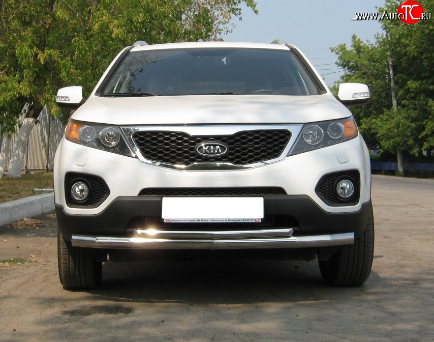 9 399 р. Защита переднего бампера (2 трубы Ø63 и 42 мм, нержавейка) SLITKOFF KIA Sorento XM дорестайлинг (2009-2012)  с доставкой в г. Пермь