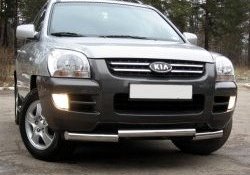 Защита переднего бампера (Ø70 мм ступень, нержавейка) Russtal KIA Sportage 2 JE,KM дорестайлинг (2004-2008)