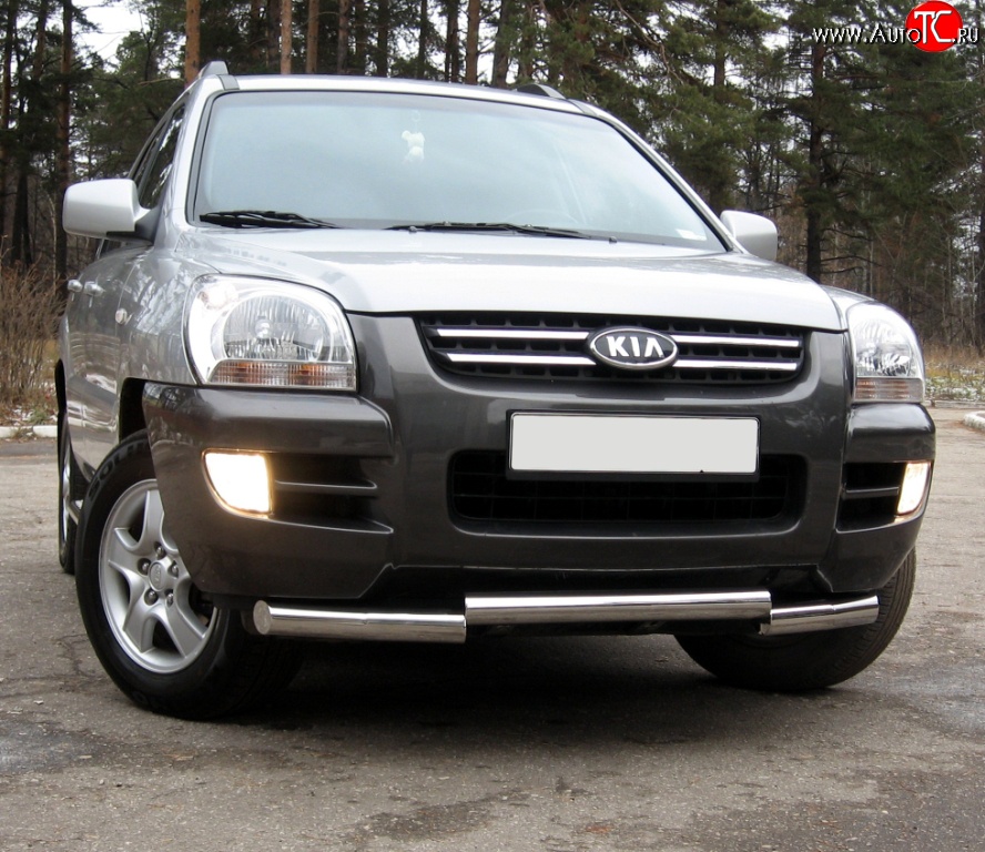 12 149 р. Защита переднего бампера (Ø70 мм ступень, нержавейка) Russtal KIA Sportage 2 JE,KM дорестайлинг (2004-2008)  с доставкой в г. Пермь