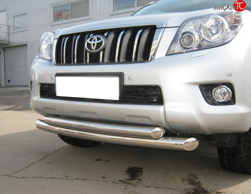 22 099 р. Защита переднего бампера (2 трубыØ76 и 63 мм, нержавейка) SLITKOFF  Toyota Land Cruiser Prado  J150 (2009-2013) дорестайлинг  с доставкой в г. Пермь