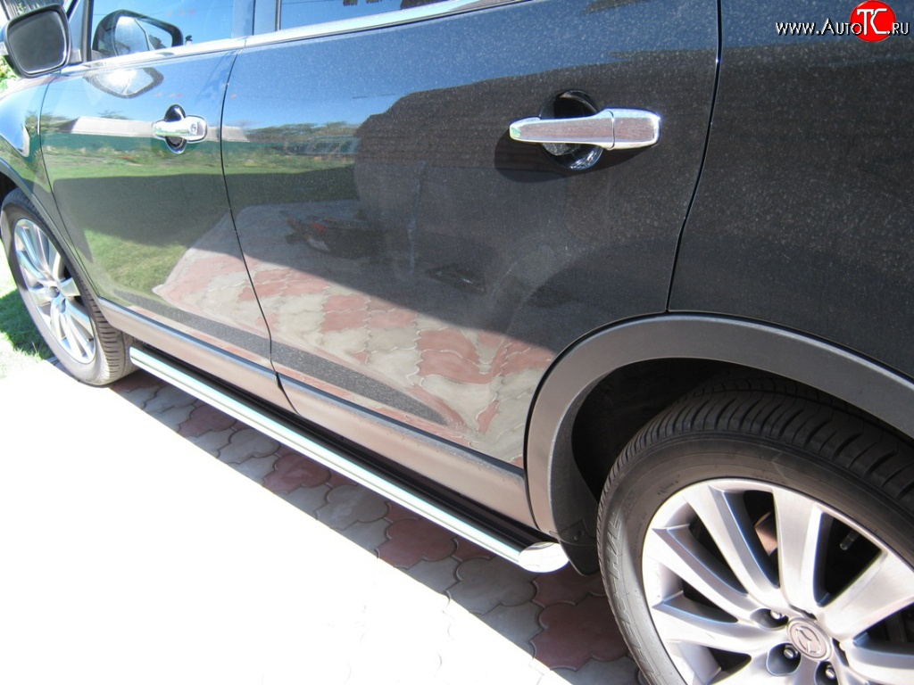 14 699 р. Защита порогов Russtal из круглой трубы диаметром 63 мм Mazda CX-9 TB дорестайлинг (2007-2009) (Защита порогов с со скосами на торцах (вариант 1))  с доставкой в г. Пермь