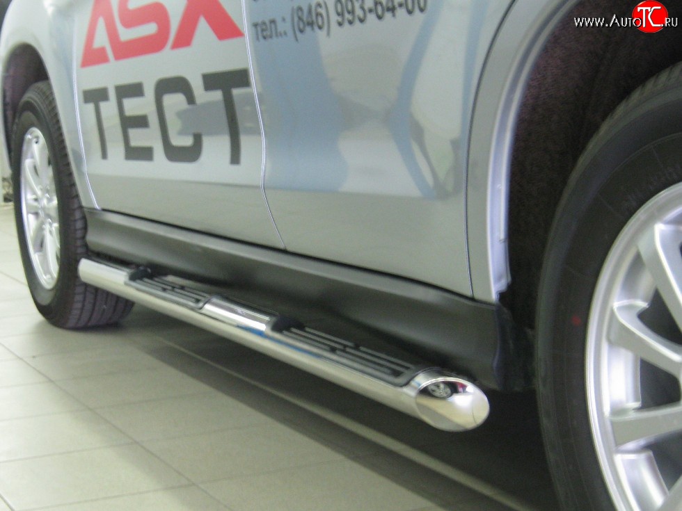 83 999 р. Защита порогов Russtal из трубы d76 мм с пластиковыми вставками для ног Mitsubishi ASX дорестайлинг (2010-2012) (Защита порогов с со скосами на торцах (вариант 1))  с доставкой в г. Пермь