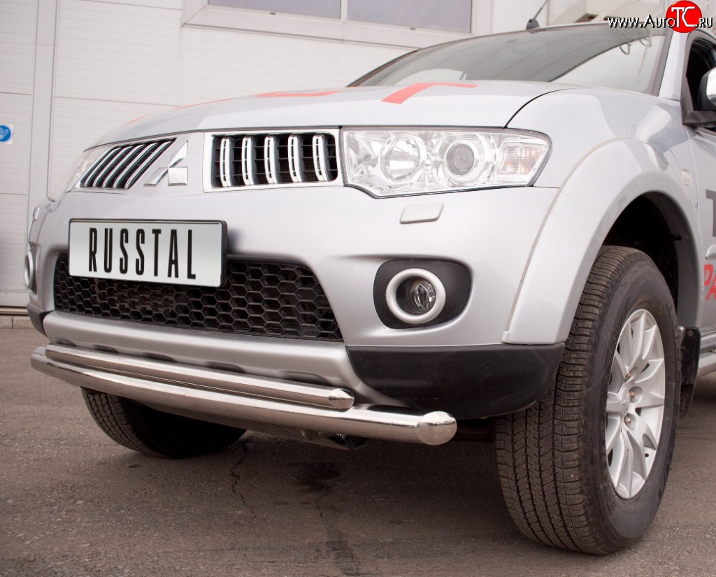 21 799 р. Защита переднего бампера (2 трубыØ76 и 63 мм, нержавейка) SLITKOFF Mitsubishi Pajero Sport PB дорестайлинг (2008-2013)  с доставкой в г. Пермь