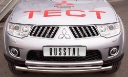 21 799 р. Защита переднего бампера (2 трубыØ76 и 63 мм, нержавейка) SLITKOFF Mitsubishi Pajero Sport PB дорестайлинг (2008-2013)  с доставкой в г. Пермь. Увеличить фотографию 2