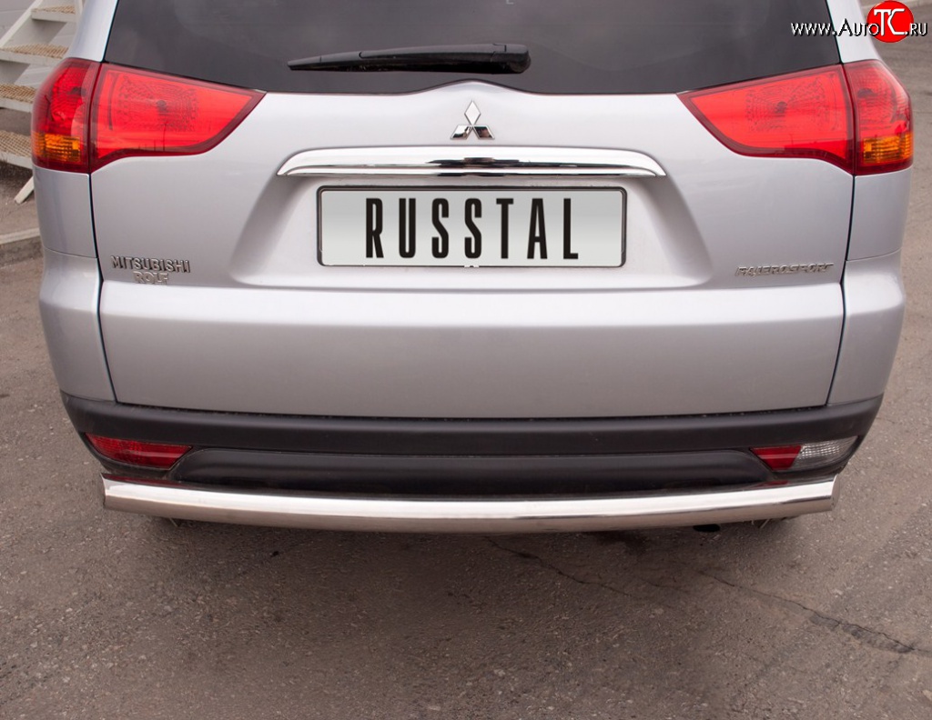 16 899 р. Защита заднего бампера (Ø76 мм, нержавейка) SLITKOFF Mitsubishi Pajero Sport PB дорестайлинг (2008-2013)  с доставкой в г. Пермь
