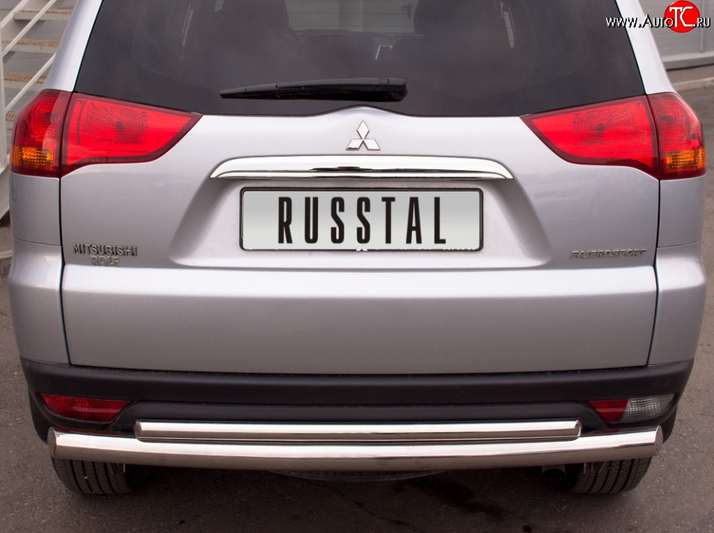 20 999 р. Защита заднего бампера (Ø 76 и 42 мм, нержавейка) SLITKOFF Mitsubishi Pajero Sport PB дорестайлинг (2008-2013)  с доставкой в г. Пермь