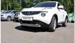 17 799 р. Защита переднего бампера (2 трубыØ63 и 42 мм, нержавейка) SLITKOFF  Nissan Juke  1 YF15 (2010-2014) дорестайлинг  с доставкой в г. Пермь. Увеличить фотографию 2
