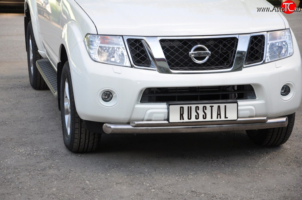 20 999 р. Защита переднего бампера (2 трубыØ76 и 42 мм, нержавейка) SLITKOFF  Nissan Pathfinder  R51 (2004-2007) дорестайлинг  с доставкой в г. Пермь
