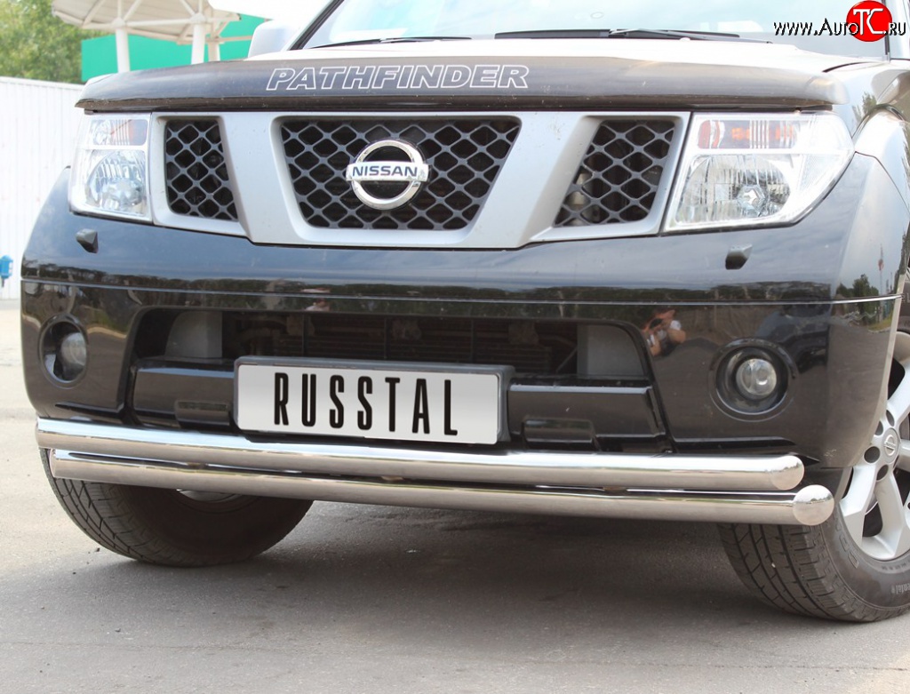 20 399 р. Защита переднего бампера (2 трубыØ76 и 63 мм, нержавейка) SLITKOFF  Nissan Pathfinder  R51 (2004-2007) дорестайлинг  с доставкой в г. Пермь