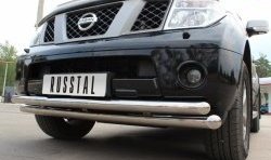 20 399 р. Защита переднего бампера (2 трубыØ76 и 63 мм, нержавейка) SLITKOFF  Nissan Pathfinder  R51 (2004-2007) дорестайлинг  с доставкой в г. Пермь. Увеличить фотографию 2
