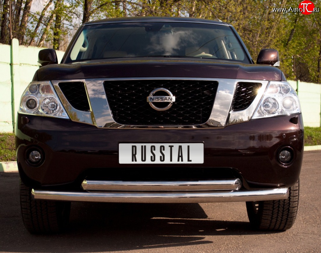 23 999 р. Защита переднего бампера (2 трубыØ76 мм, нержавейка) SLITKOFF  Nissan Patrol  6 (2010-2014) Y62 дорестайлинг  с доставкой в г. Пермь