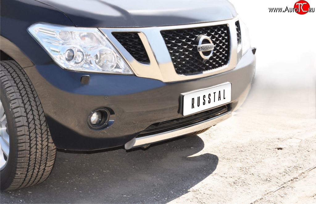 11 599 р. Защита переднего бампера (Ø75х42 мм, нержавейка) Russtal Nissan Patrol 6 Y62 дорестайлинг (2010-2014)  с доставкой в г. Пермь