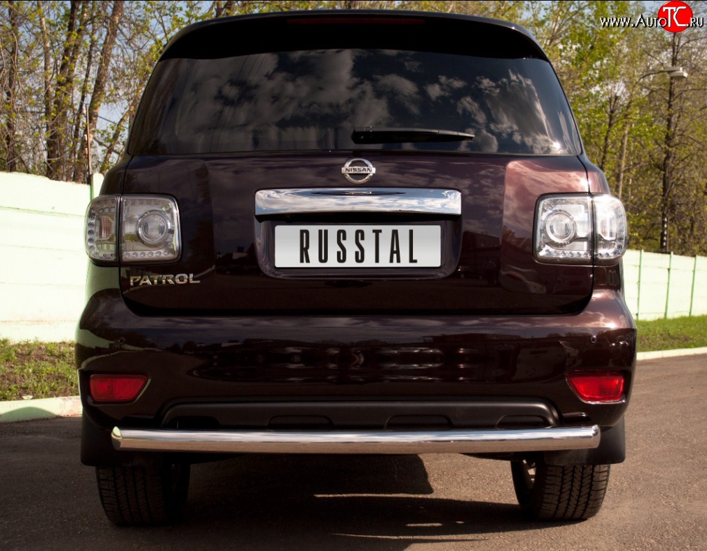 15 249 р. Защита заднего бампера (Ø76 мм, нержавейка) SLITKOFF Nissan Patrol 6 Y62 дорестайлинг (2010-2014)  с доставкой в г. Пермь
