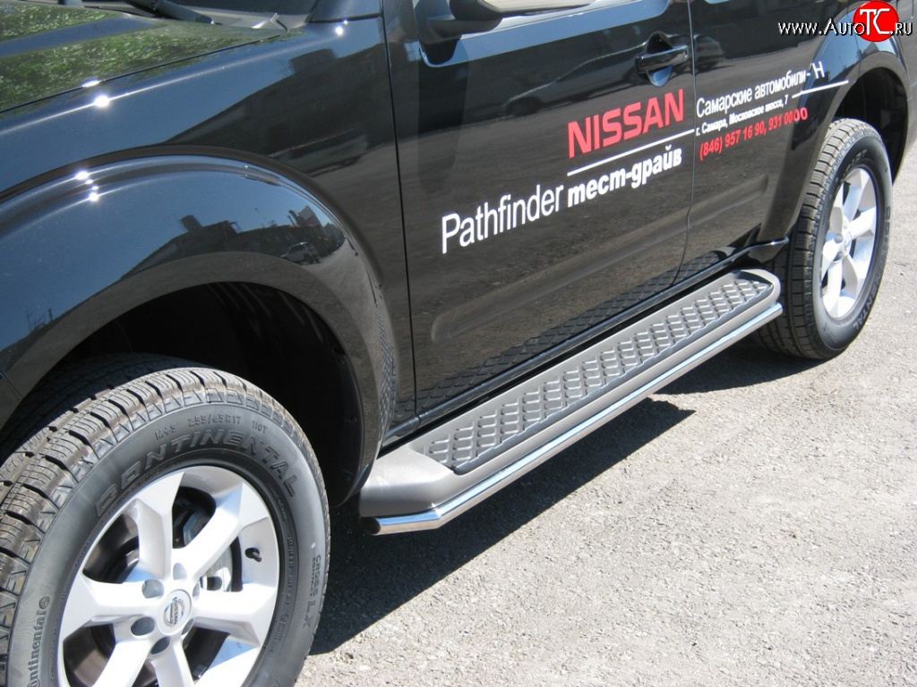 67 999 р. Защита порогов Russtal из круглой трубы диаметром 42 мм Nissan Pathfinder R51 рестайлинг (2009-2014) (Защита порогов с со скосами на торцах (вариант 1))  с доставкой в г. Пермь