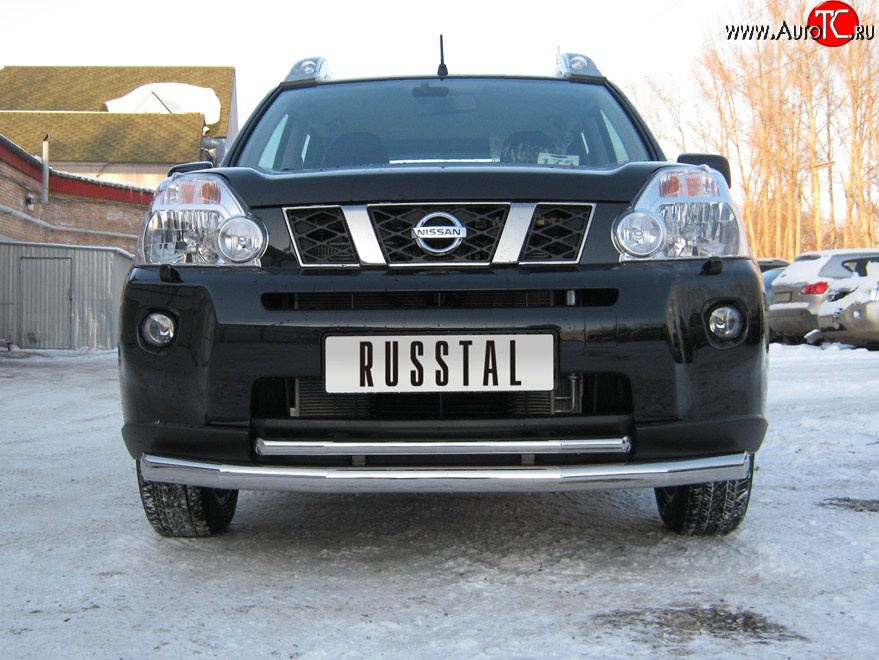 17 399 р. Защита переднего бампера (2 трубыØ63 и 42 мм, нержавейка) SLITKOFF  Nissan X-trail  1 T30 (2000-2003) дорестайлинг  с доставкой в г. Пермь